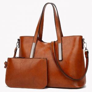 China Retro Ladies PU Leather Tote Bag And Purse Set on sale