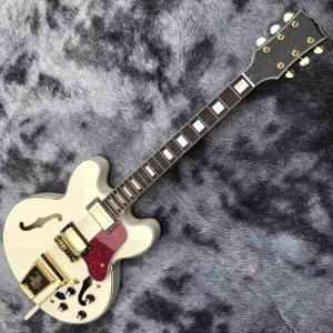 China Double F-Holes Hollow Body Jazz Electric Guitar Ebony Fretboard Tremolo System in White wholesale