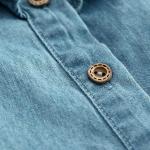 100% Cotton Children Slim Fit Long Ruffles Sleeve Denim Tops With Wood Button