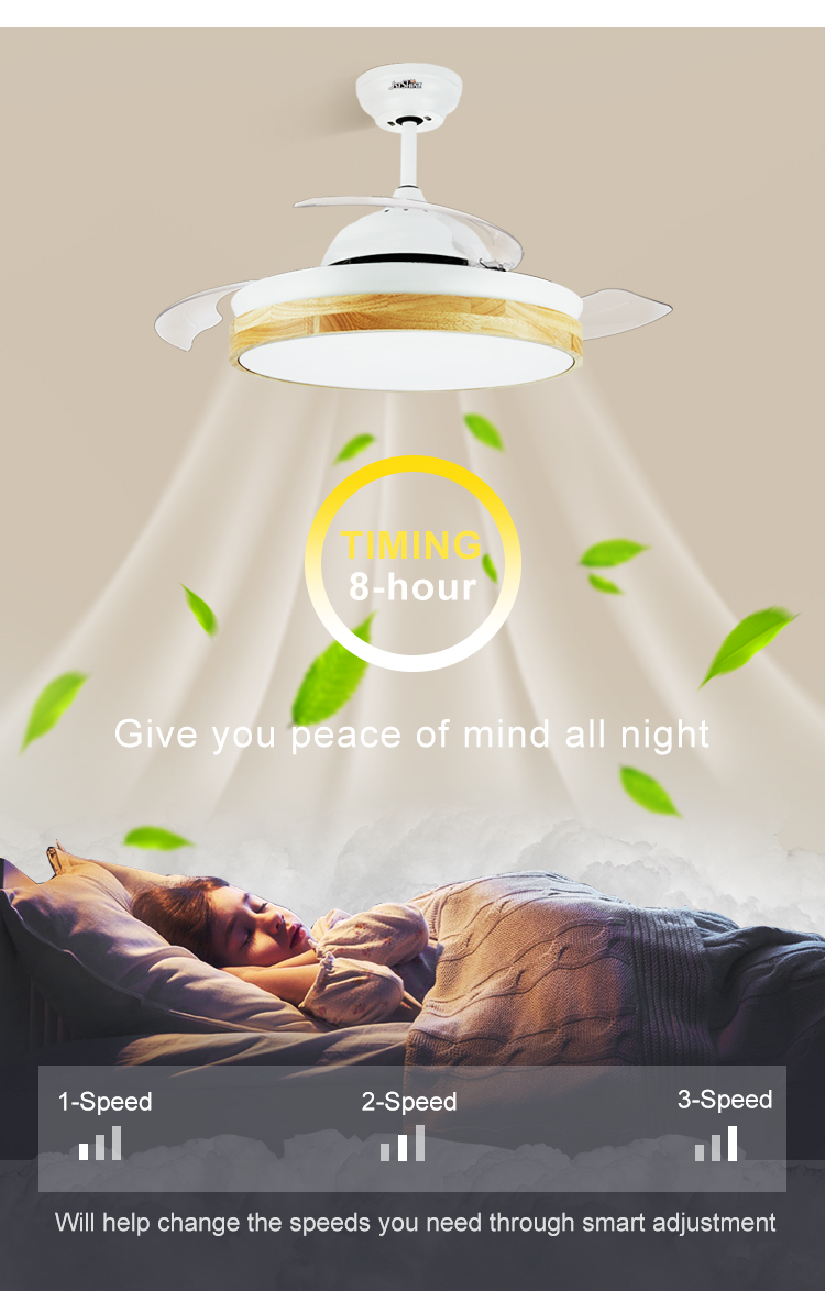 Elegant 42 Inch Chandelier Hidden Blade Ceiling Fan with 2- and Dimmer Compatibility
