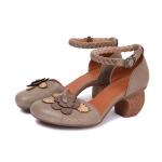 S156 2020 new round head layer cowhide retro ethnic flower women's shoes