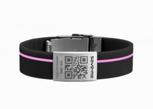 China Black band pink line silicone children ID bands with emergency id tags on sale
