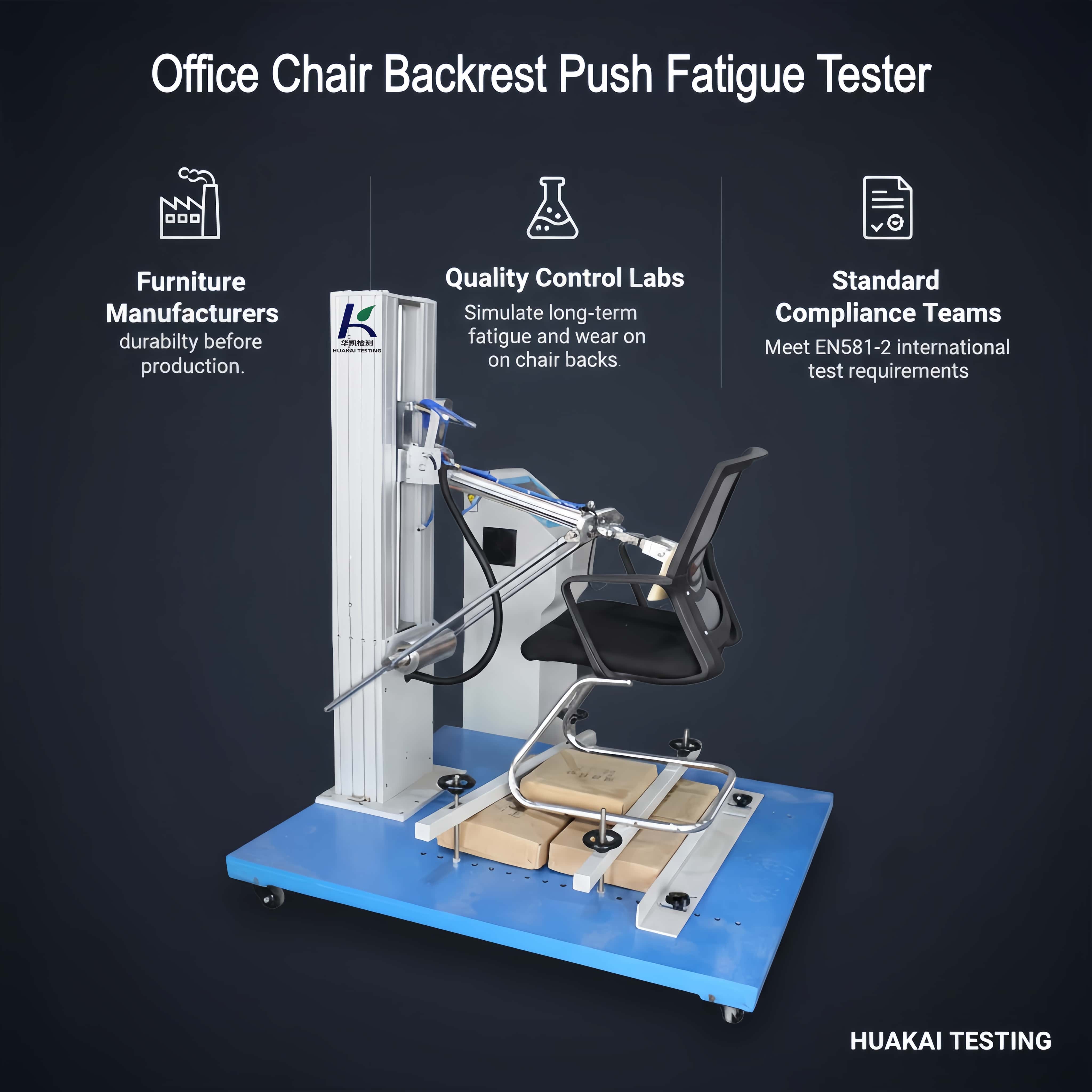 Office Chair Back Durability Fatigue Tester | Backrest Push Pull Endurance Testing Machine | EN 581-2