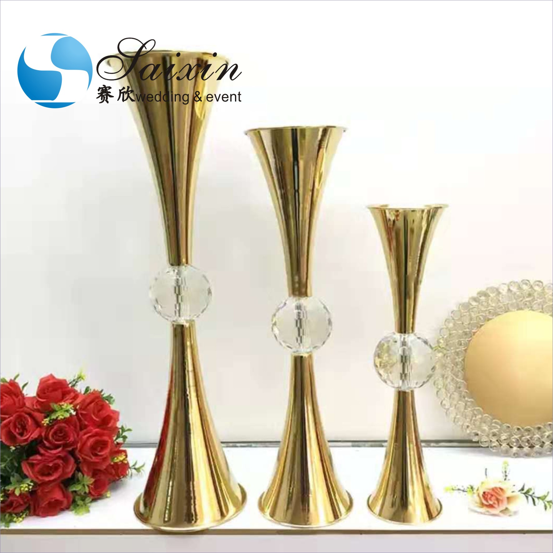 Small Crystal Flower Vase Clear For Flowers Wedding Centerpieces 90CM