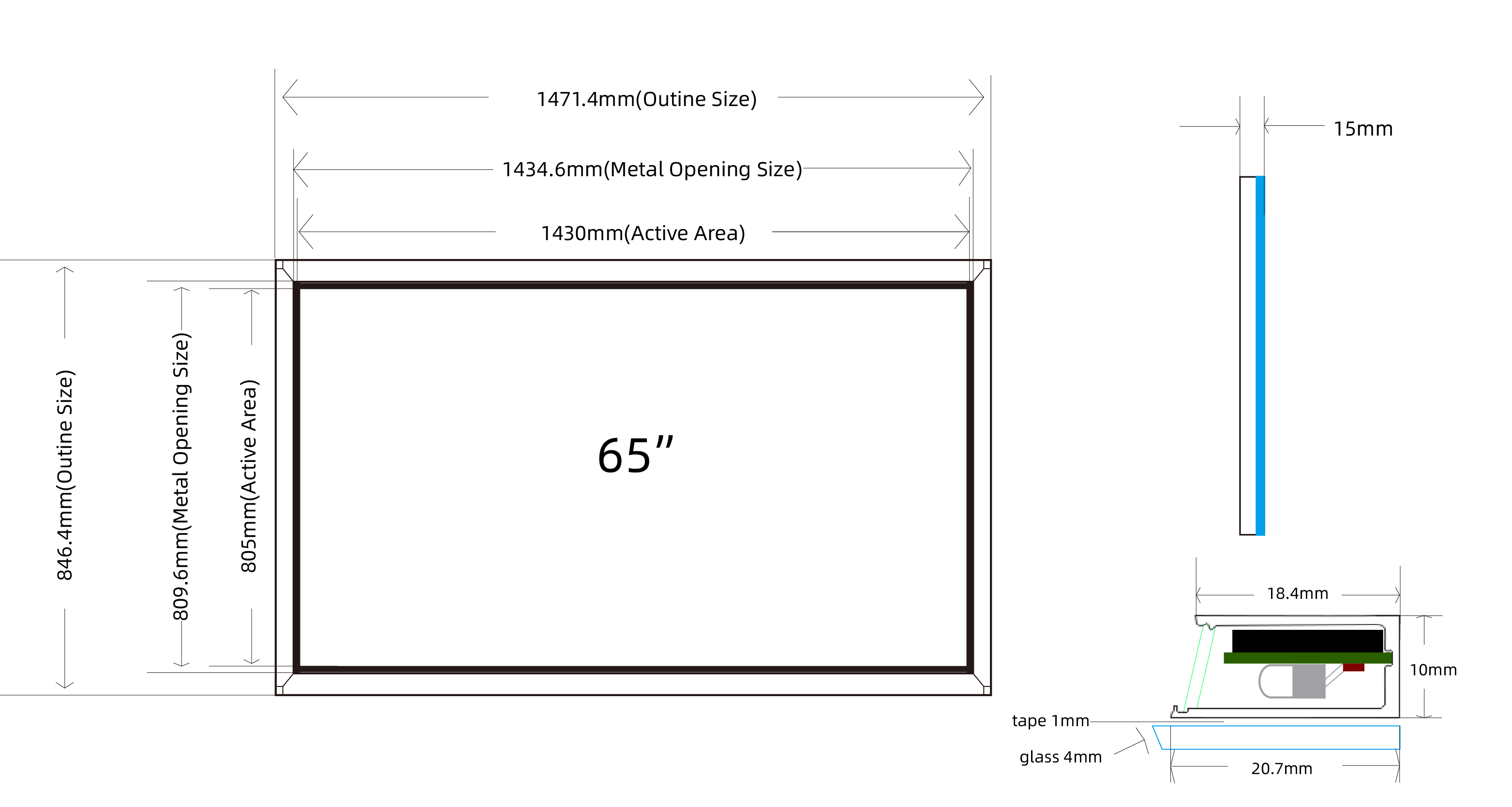 Aluminum 65 Inch Touch Screen Overlay kit one Year Warranty