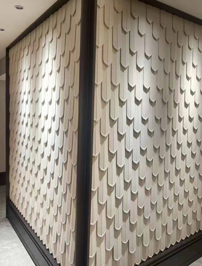 3D Faux Feather Texture PU Stone Polyurethane Waterproof Realistic Surface For Hotel