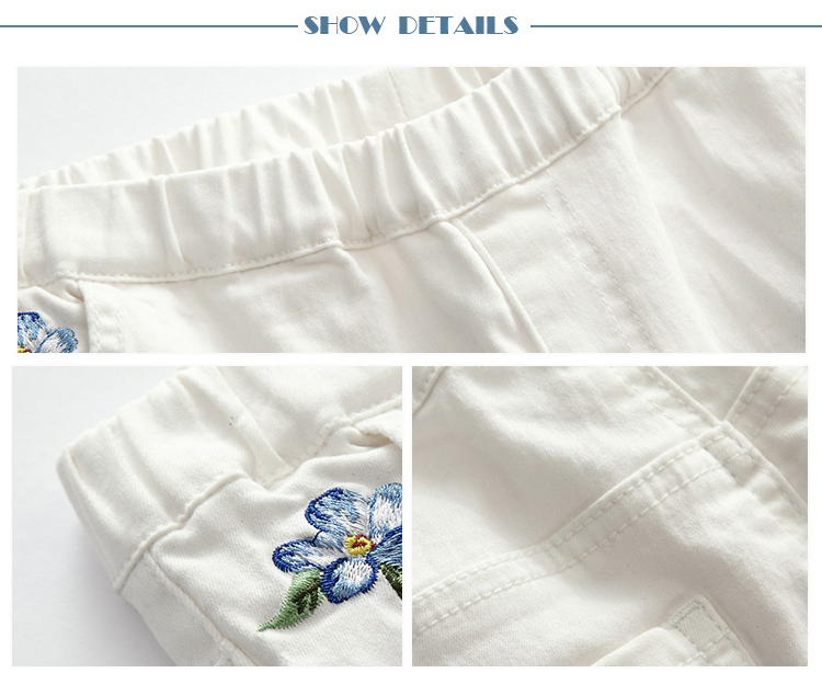 Summer Embroidered Girls Denim Clothes , Girl Jeans Short Pants Fashion Design