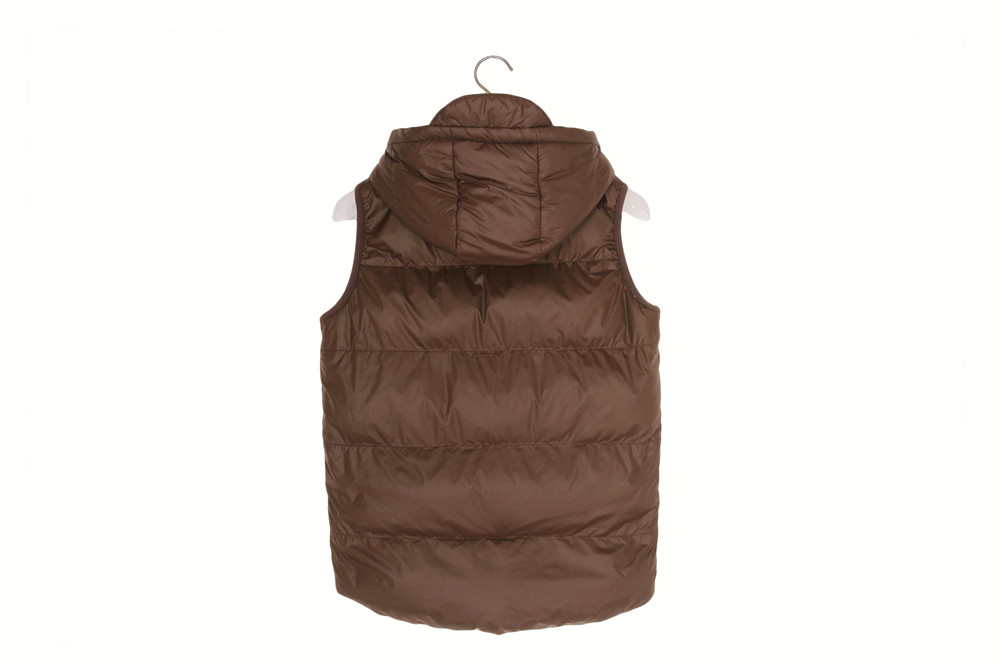 Brown 15/16 Size Kids Padded Gilet With Fur Lining Hood