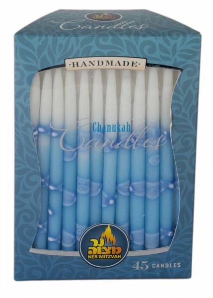 45pk 100% paraffin wax unscented white & blue chanukah candles packed into gift