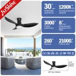 Black Led 3 ABS Blades Ceiling Fan Dc Motor Modern Silent Flush Mounted