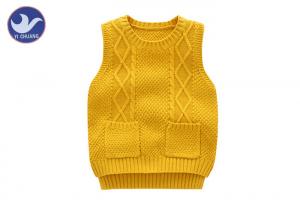China Sleeveless Cable Knitting Girls Pullover Sweaters Two Pockets Unisex Vest Side Slit wholesale
