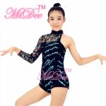 Full Sequined Lace One Sleeves Leotard Asymmetric Design Dance Competition