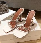 Ankle Strap ODM Nude Block Heel Sandals Patent PU Wine Glass Heel