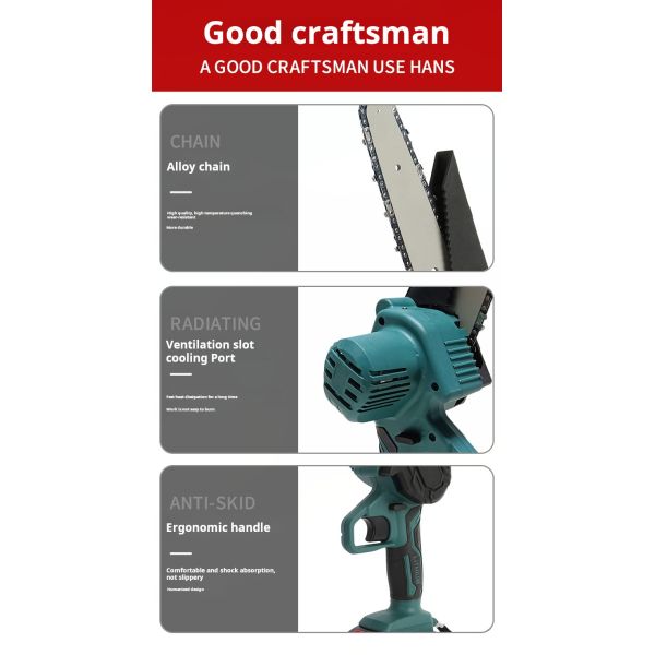 4 Inch Rechargeable Lithium Electric Chainsaw Mini Household Power Tool
