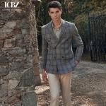 Customized Logo Printing Business Suits Gray Wool Plaid Men's Suit for Groom
