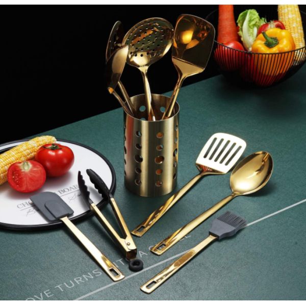 Gold Stainless Steel Spatula Set CU Approved Multiusage Titanium Plating