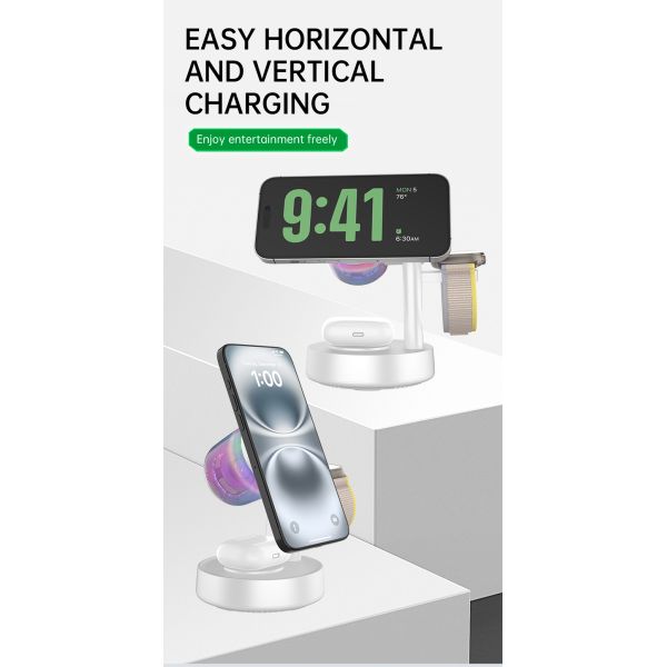 Qi2.2 5 in 1 Magnetic Wireless Charging Station with Bluetooth Speaker for iPhone, Android Phone, Apple Watch, AirPods