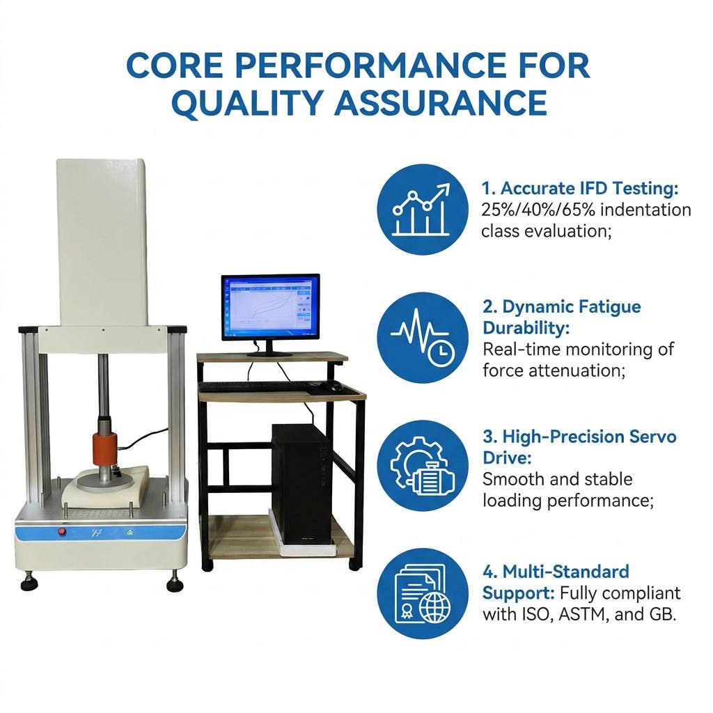 Touch Screen Servo Foam IFD Indentation Force Deflection Tester ASTM D3574 Sponge Compression Rebound Testing Machine