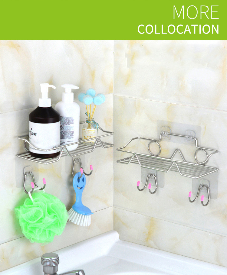 Bathroom Shelf Organizer Storage Kitchen Rack with Traceless Transparent Adhesive No Drilling SUS304 Stainless Steel
