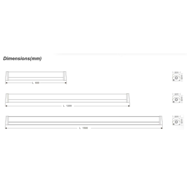 IP65 Triproof LED Linear Batten Light 150cm 60W 150lm/W