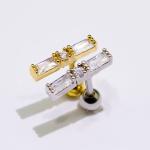 Square Zircon Gems Ear Piercing Jewellery 6mm Long Strip silver gold