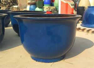 China Round 60cmx37cm Blue Ceramic Outdoor Garden Pots on sale