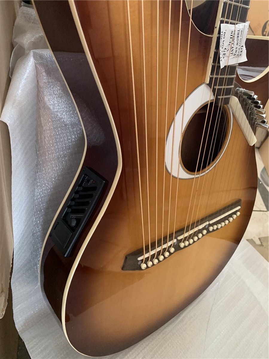 Custom 6/6/8 Strings Double Neck Harp Electric Acoustic Guitar