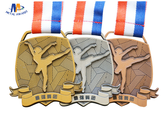 Antique Finishing Stock Medals 3D Effect With Dancing Girl Woven Ribbon