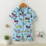 Short Sleeve 95% Cotton Button Up Pajama Set Lapel Cars Pj Set For Middle Aged