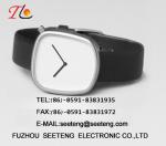 Square alloy case simple clean dial PU leather band wrist watch for young men