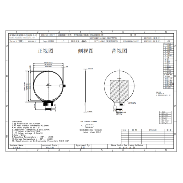 4 Inch Round LCD Display Screen 720*720 Resolution Optional Touch Screen MIPI SPI RGB