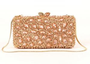 China Women Crystal Gold Box Clutch Bag , Hollow Out Cocktail Party Purse wholesale