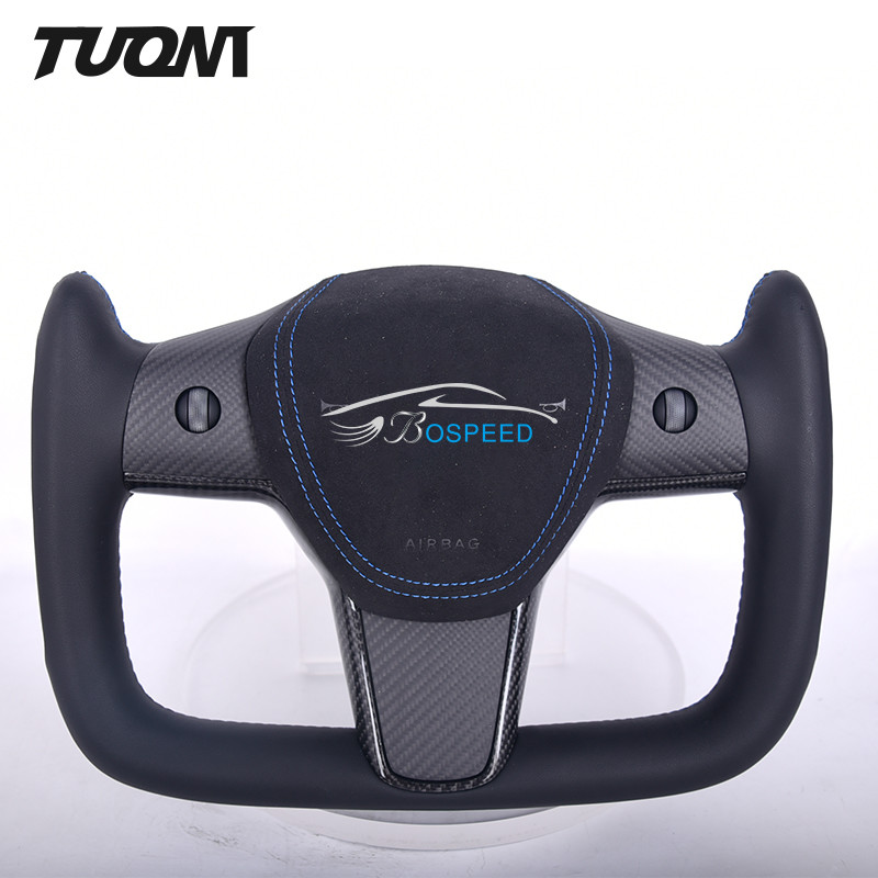 Matte Carbon Fiber Smooth Leather Steering Wheel Tesla Model 3 Y X S