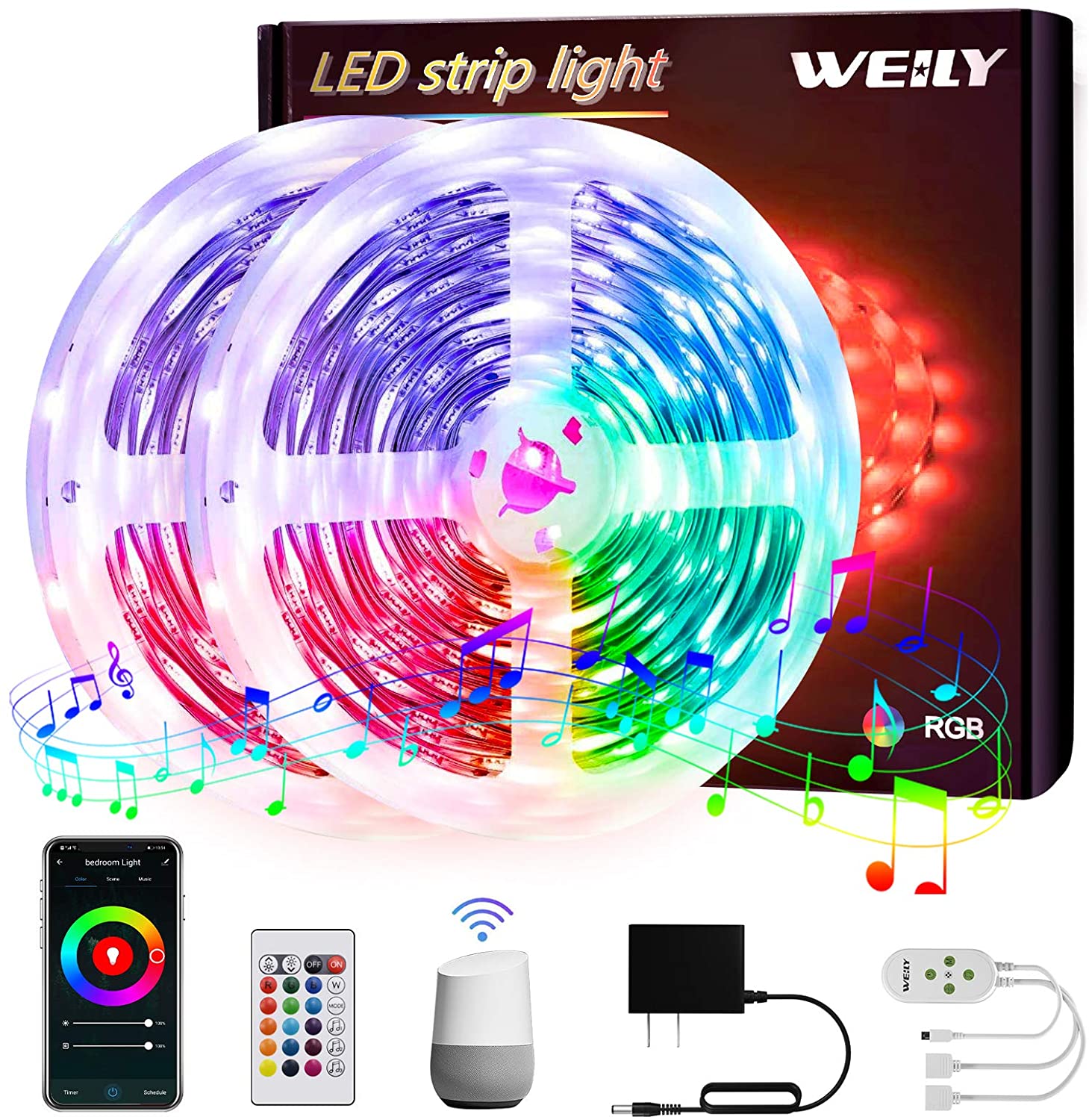 180LEDS 10M RGB 5050 Led Strip Light with TUYA WIFI Control 24Key IR Remote and Music Sync PCB Width 10mm