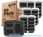 Packaging 3 Compartments Takeout Boxes Black Microwave Plastic Lunch Box Food