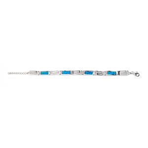 China Natural Vintage Fire Rectangular Greek Blue Opal Bracelet With 925 Sterling Silver wholesale