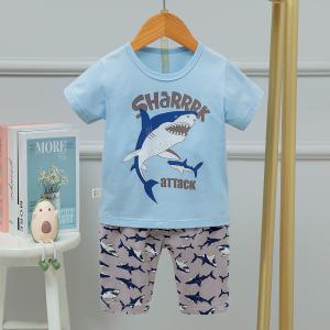 China Boys And Girls Children'S Summer Pjs Cartoon Shark 40 Cotton Yarns wholesale
