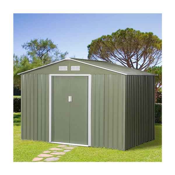64.5kg Galvanised Steel Storage Shed AJUNION 9 x 6FT 2 Doors for Garden Building