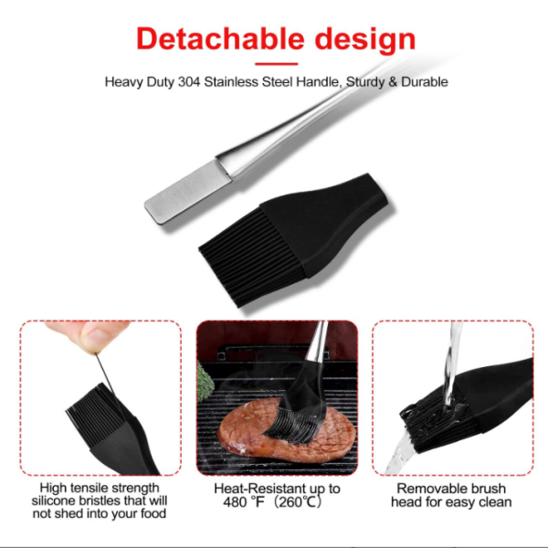 Sturdy Basting Brush 304 Stainless Steel Pastry Brush With 4 Pack Replaceable