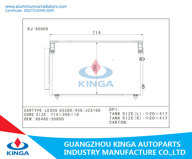 OEM 88460-30800 Automotive AC Condenser LEXUS GS300 / 430 / JZS160