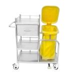 High Capacity Hospital Stainless Steel Trolley With Dirt Bag And Brake Casters