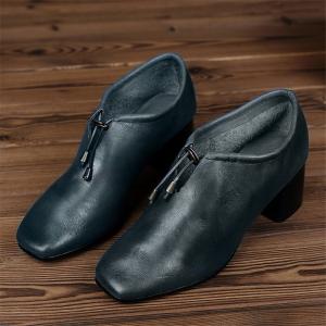 China S017 Cowhide handmade new personality high heels leather single shoes thick heel ethnic women's shoes with cotton wholesale