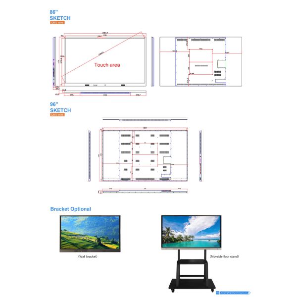 55 65 75 86 Inch Interactive Whiteboard 20 Points Touch Smart Board Digital Electronic Screen for School Office OEM