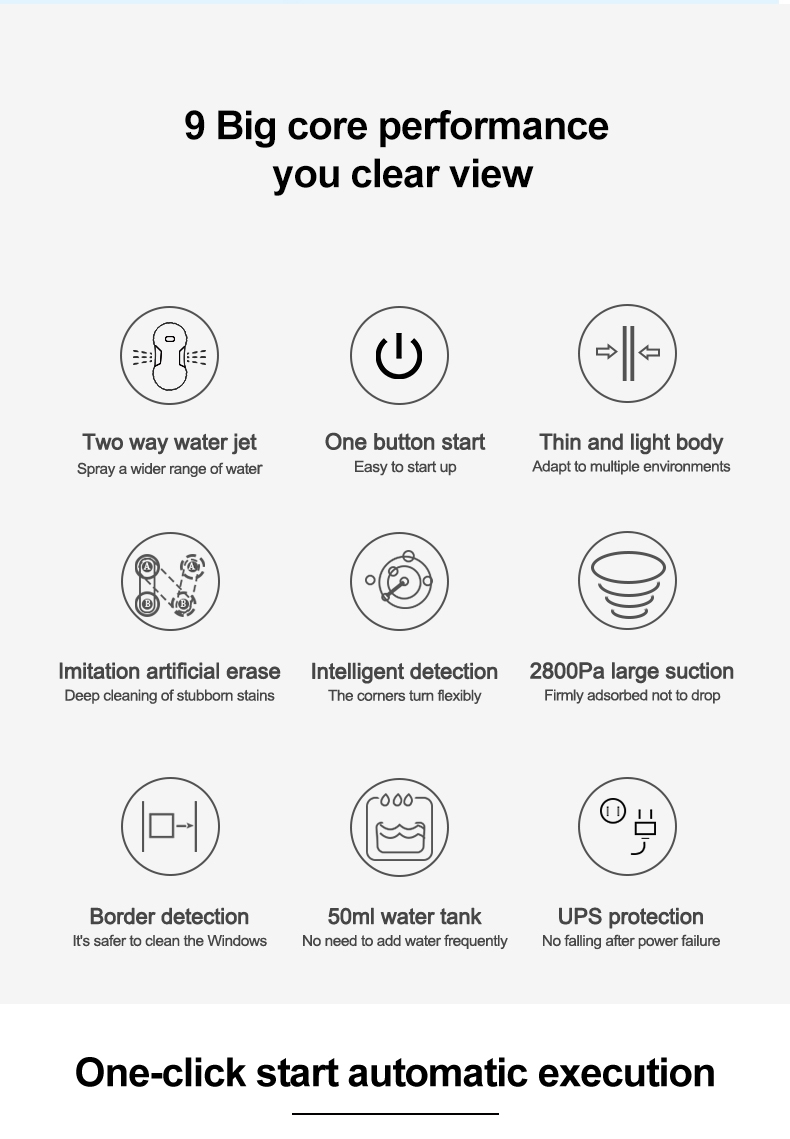 Electric Window Cleaner for Bath and Exterior Cleaning Ultra-Thin 62mm Water Spray Robot