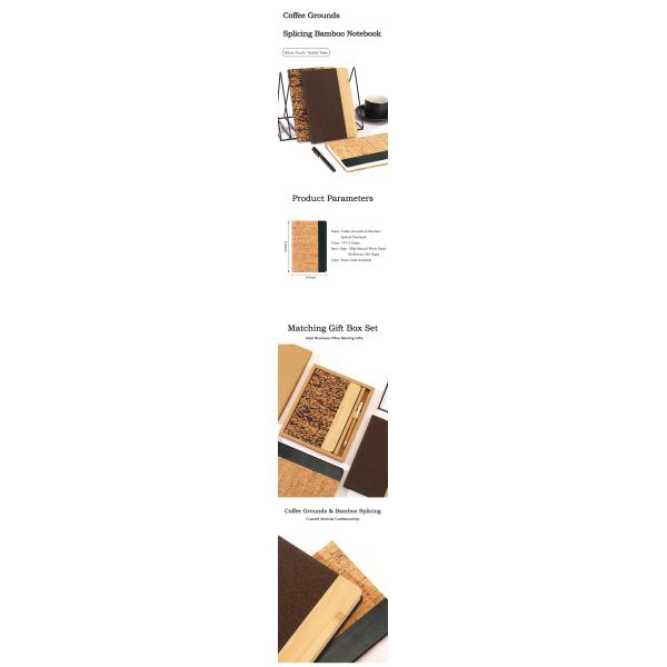 Creative Gift A5 Eco-friendly Coffee Grounds Cork Bamboo Splicing Cover Notebook