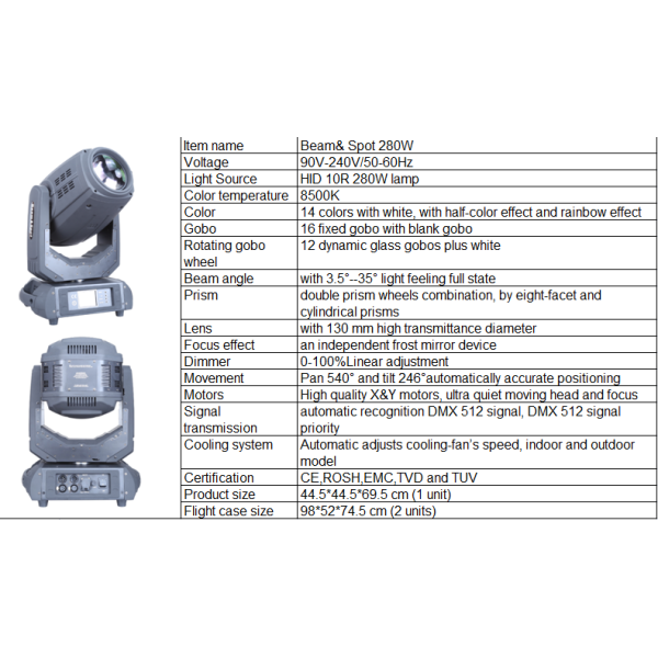 Beam Spot 10R 280W Sharpy Moving Head Light / Stage Lighting Equipment