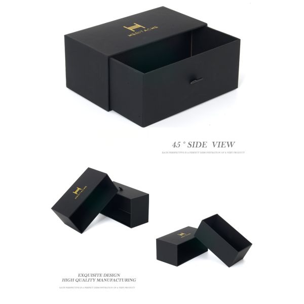 Customized Black Paper Gift Box With Drawer Hard Rigid Cardboard Material