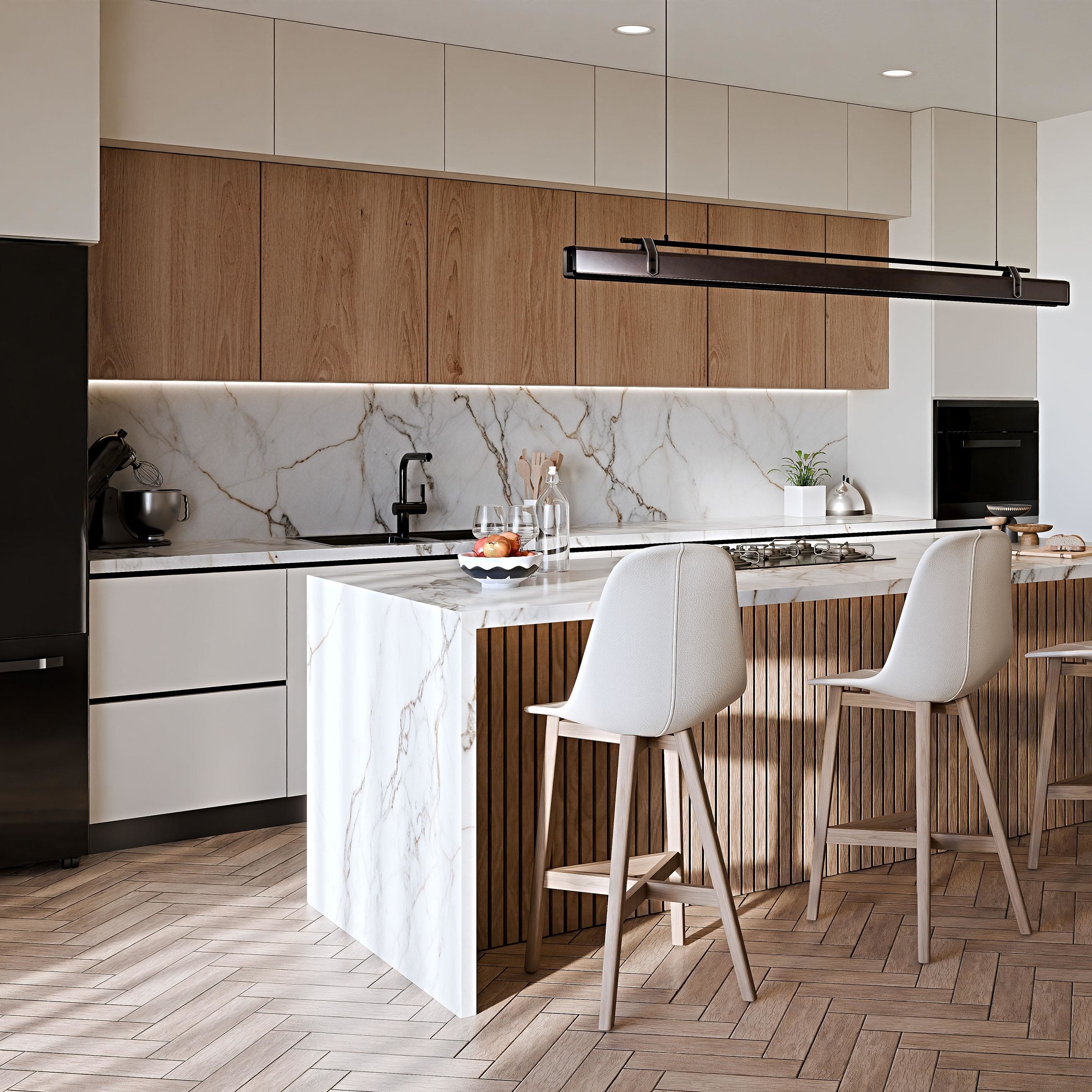 Customized Complete Modern Matt Finish Melamine Wood Grain Kitchen Cabinets For Apartment Projects