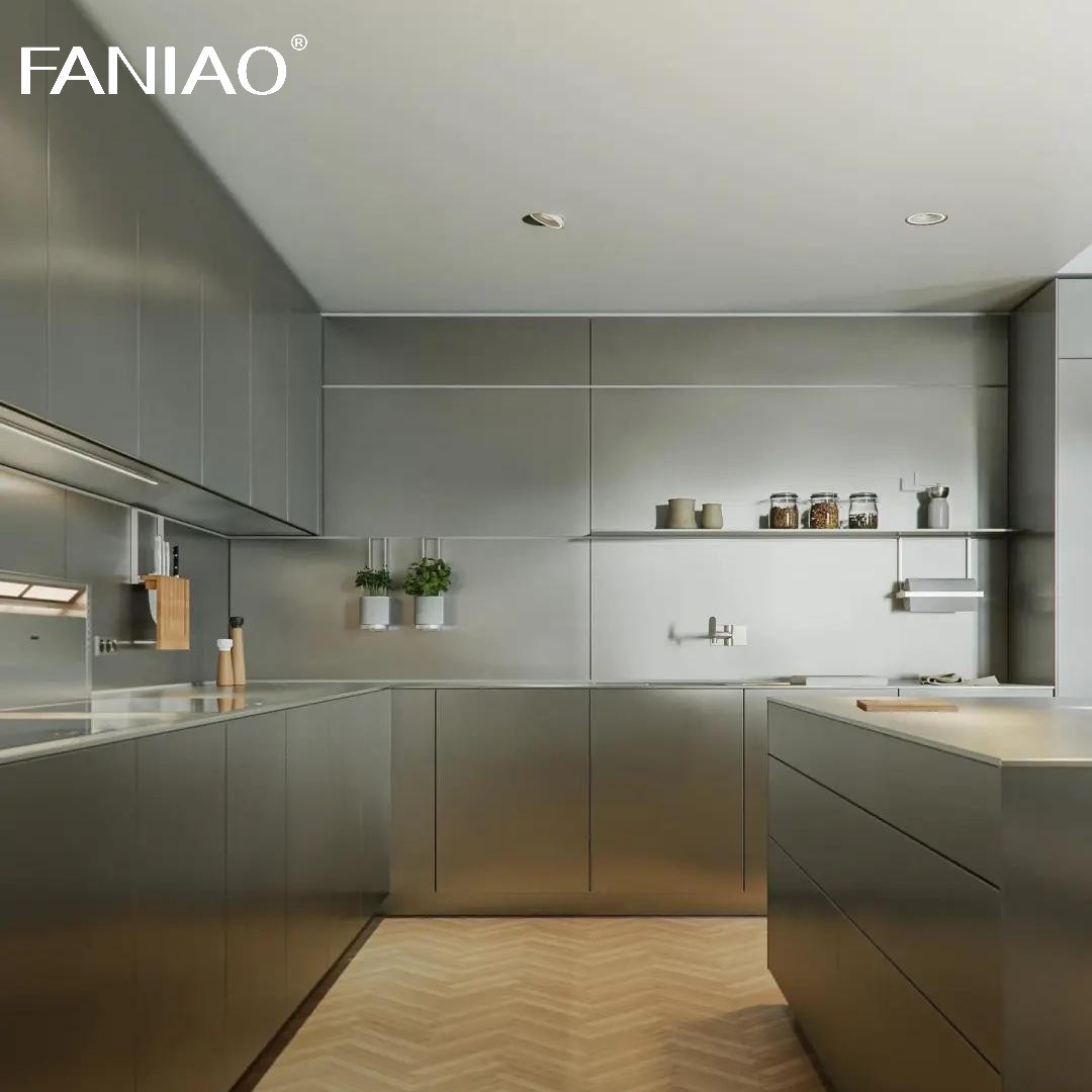 Manufacturer High Quality European Style Luxury 304 Stainless Steel Kitchen Cabinet Kitchen Furniture Apartment