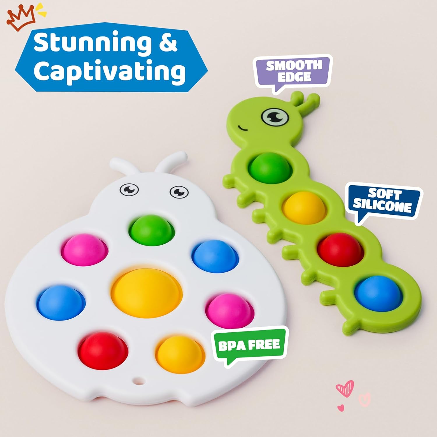 Classic Hand Spinner Toys Fidget Popper Insect Buttons for Toddlers and Kids